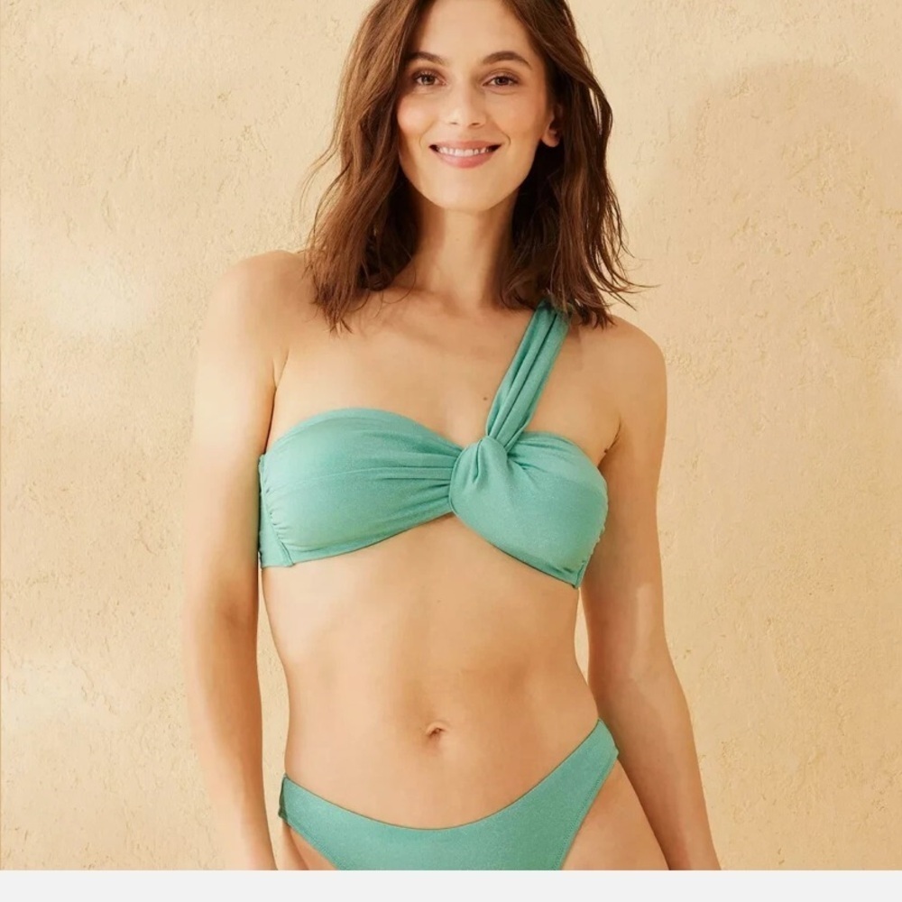 Shade & Shore Women's Sparkle One Shoulder Bandeau Bikini Top new 🆕